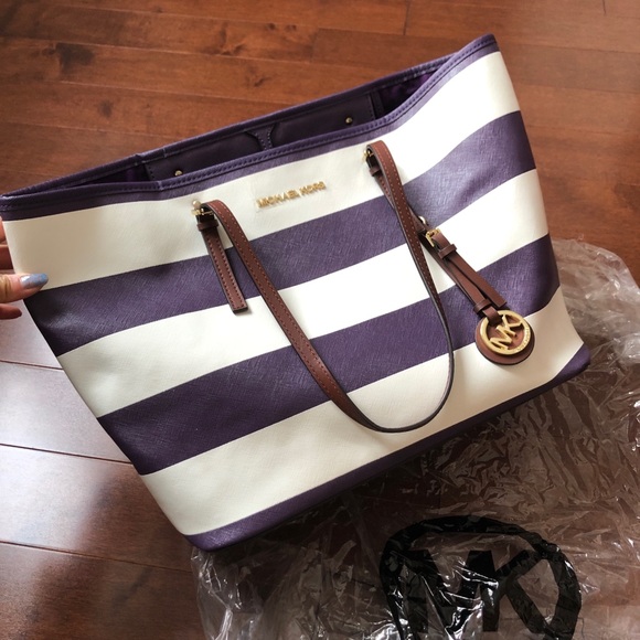 Amazing striped purple blue and white Michael Kors Mercer Tote bag - Picture 3 of 10
